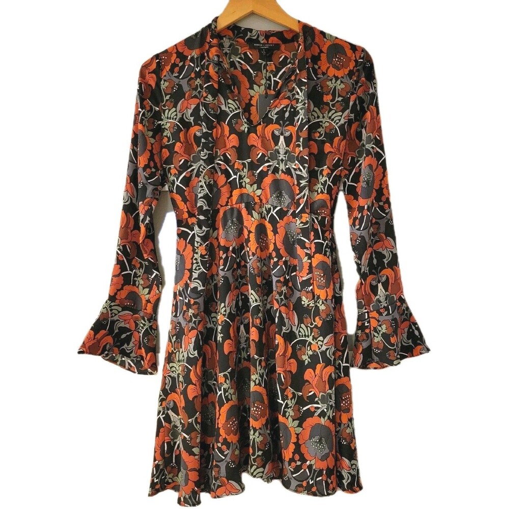 NWT Romeo + Juliet Couture Floral Mini Dress Small Rust Bell Sleeve Boho